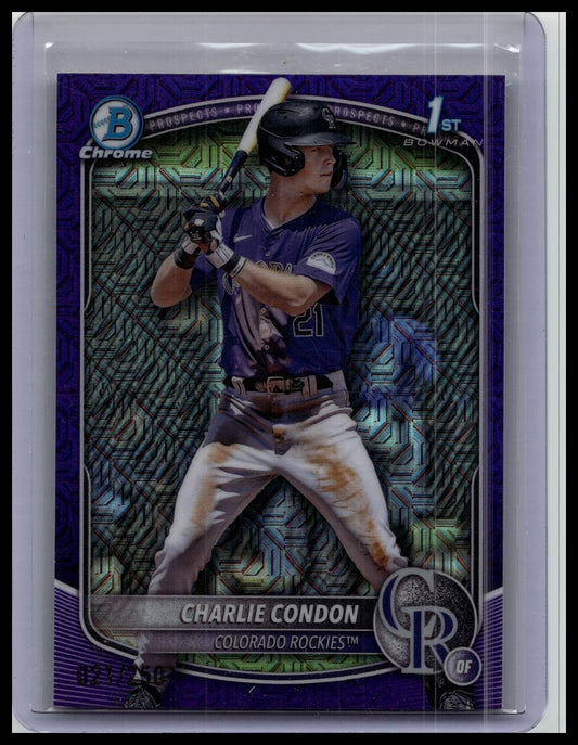 2025 Bowman Chrome Mega Charlie Condon 1st Bowman #BCP-75 Purple Mojo /250
