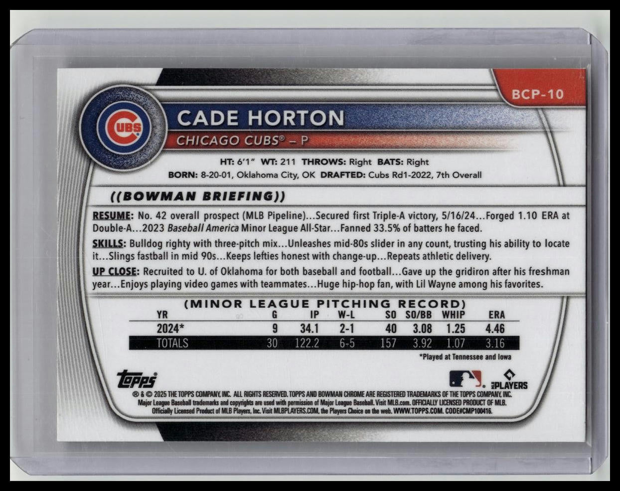 2025 Bowman Chrome Sapphire Yellow Refractor /75 Cade Horton