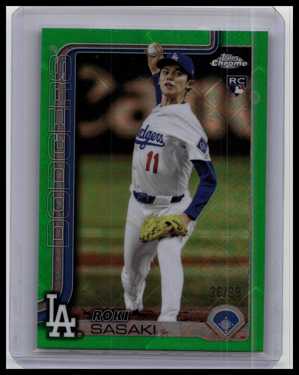 2025 Topps Chrome Logofractor Roki Sasaki Green Refractor /99 RC Dodgers