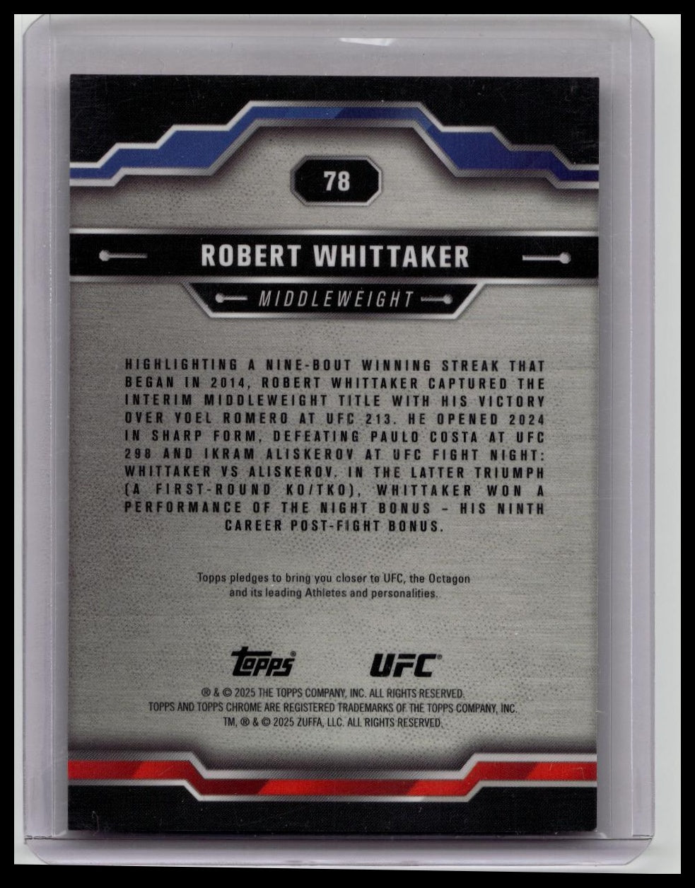 2025 Topps Chrome UFC Robert Whittaker #78 Red Parallel 5/5