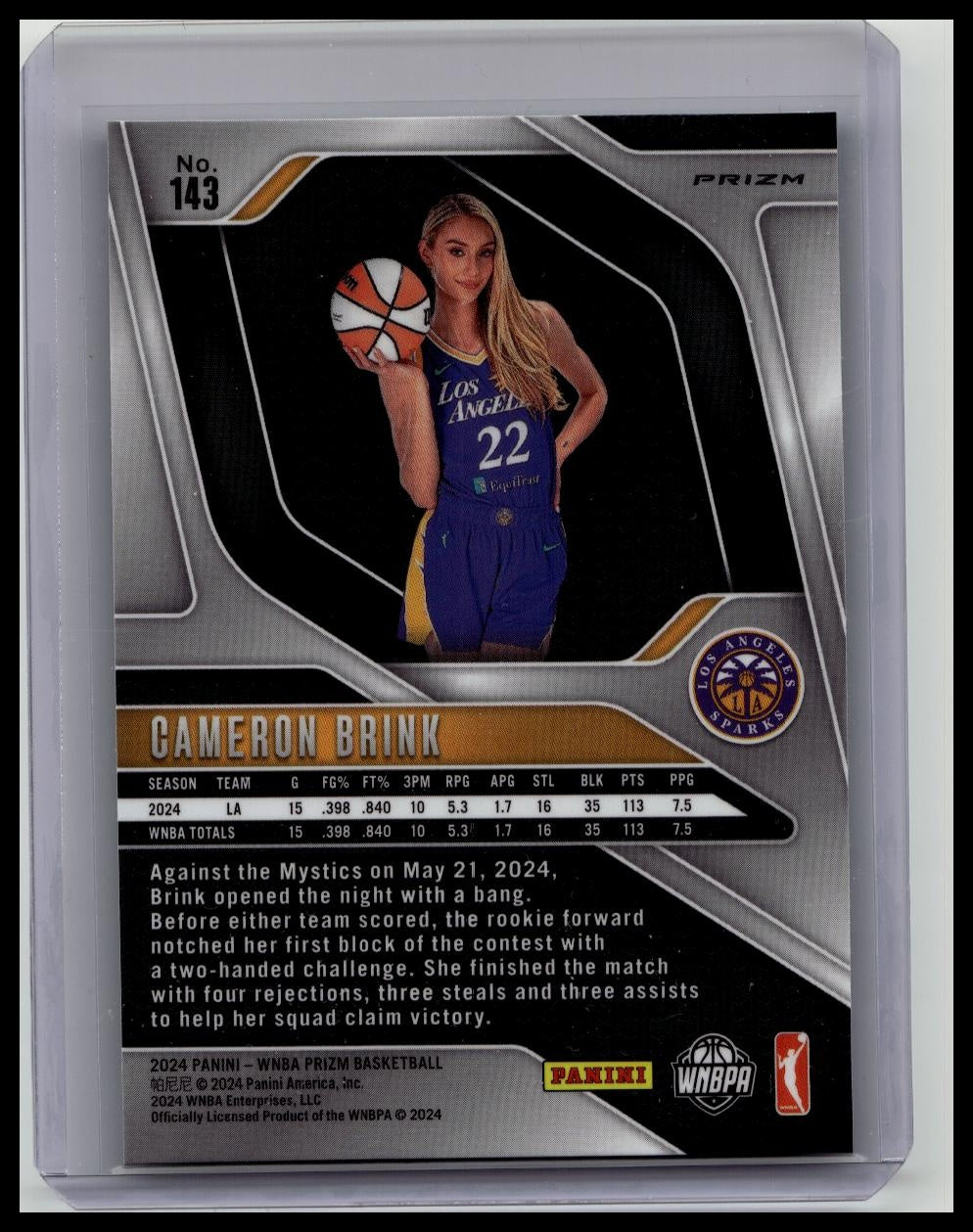 2024 Panini Prizm Cameron Brink Green Prizm RC Rookie Card 143 LA Sparks