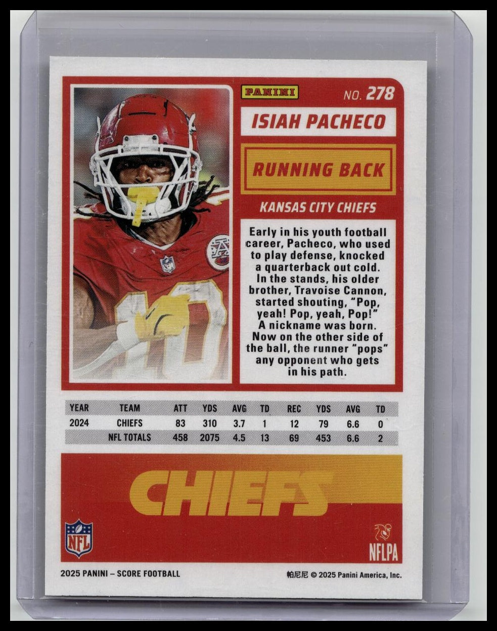 Isiah Pacheco 2025 Score Gold Zone /50 #278 CHIEFS