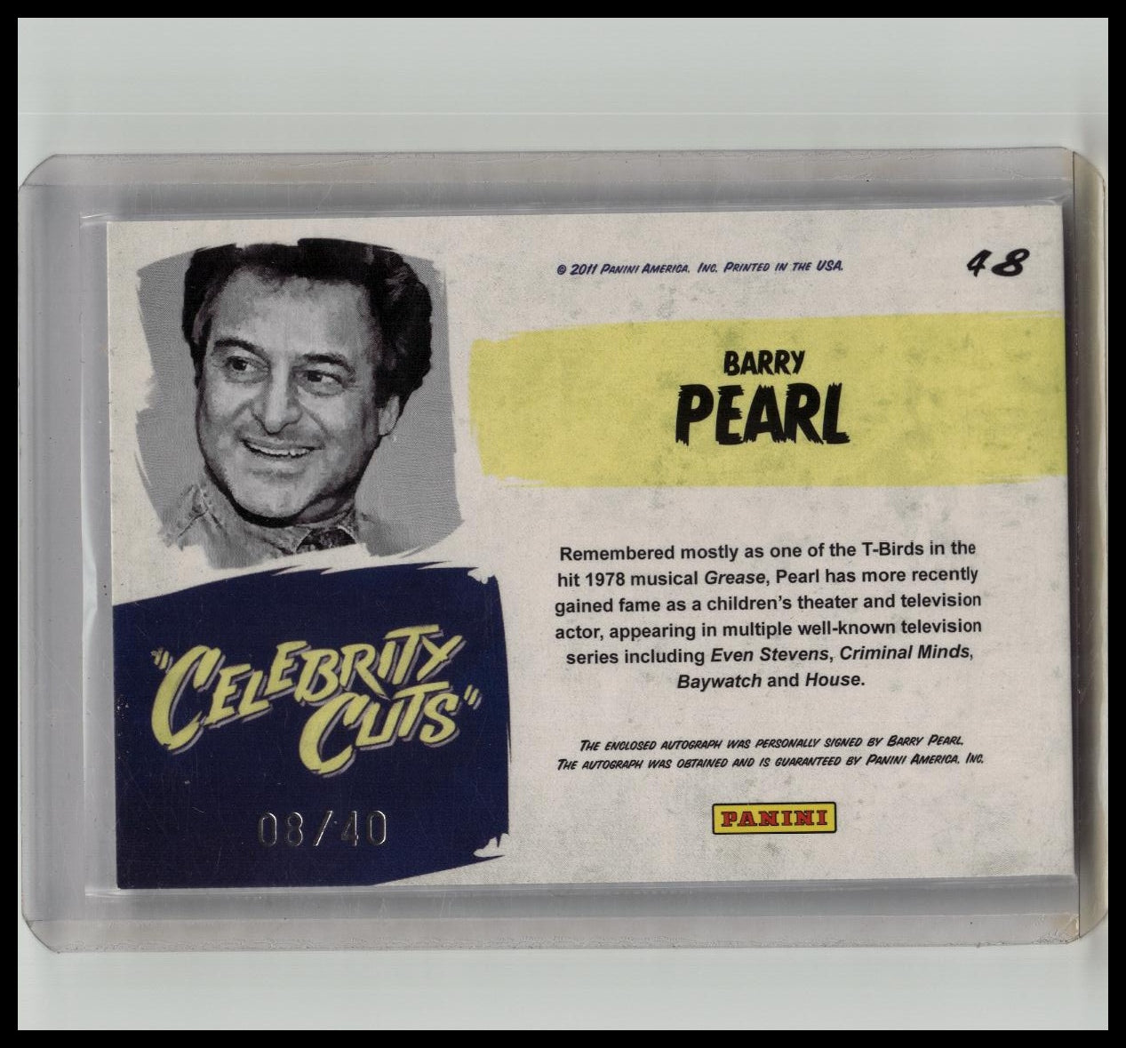 Barry Pearl 2011 Panini Americana Celebrity Cuts Autograph Auto /40 Grease
