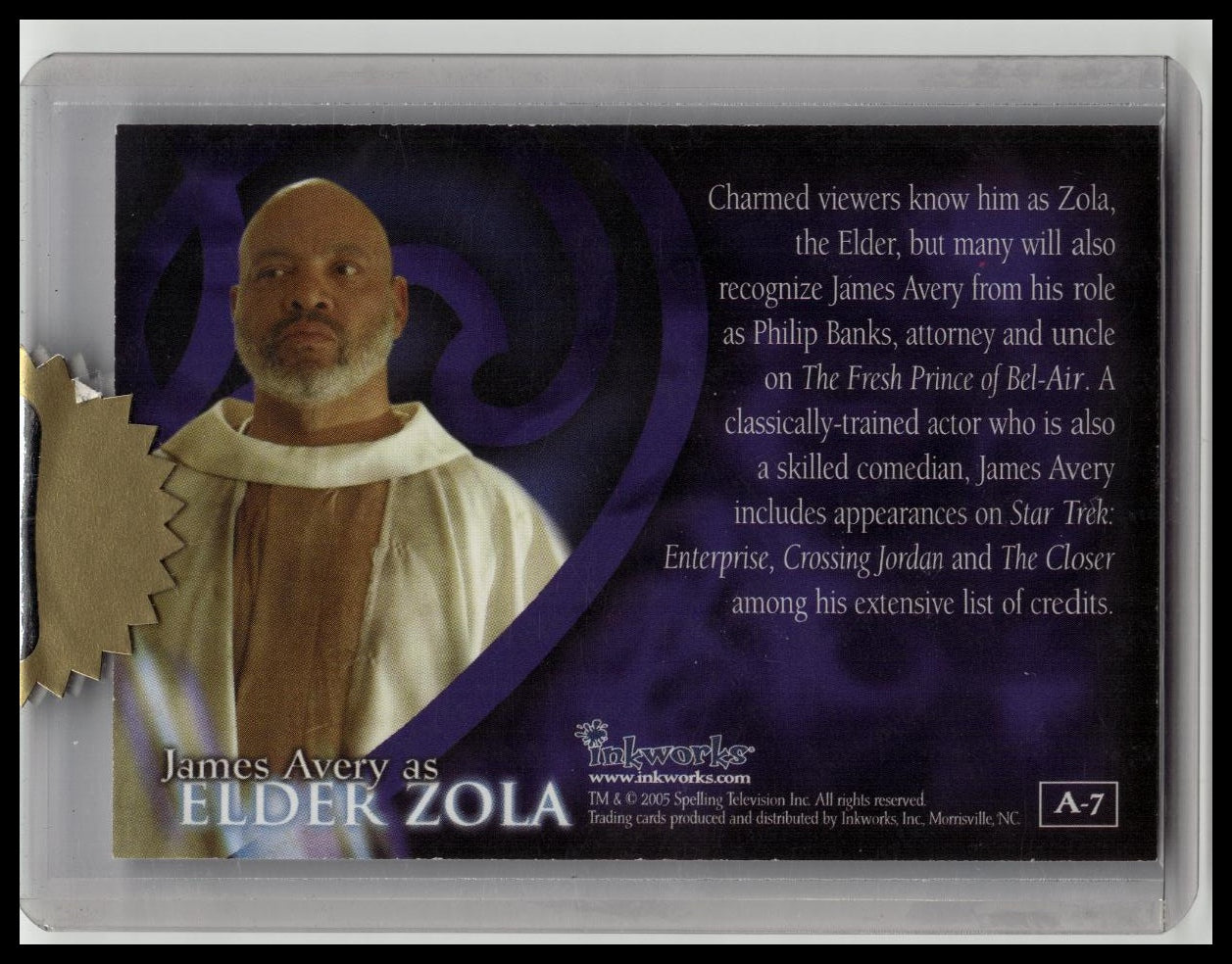 2005 INKWORKS CHARMED JAMES AVERY (UNCLE PHIL) CERTIFIED AUTOGRAPH CARD A-7 AUTO