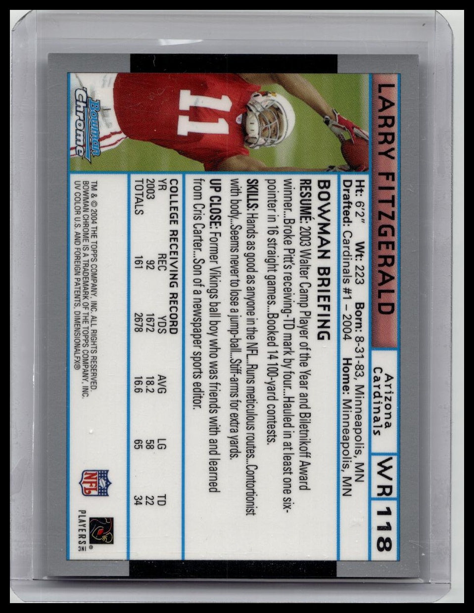2004 Bowman Chrome Larry Fitzgerald Rookie #118