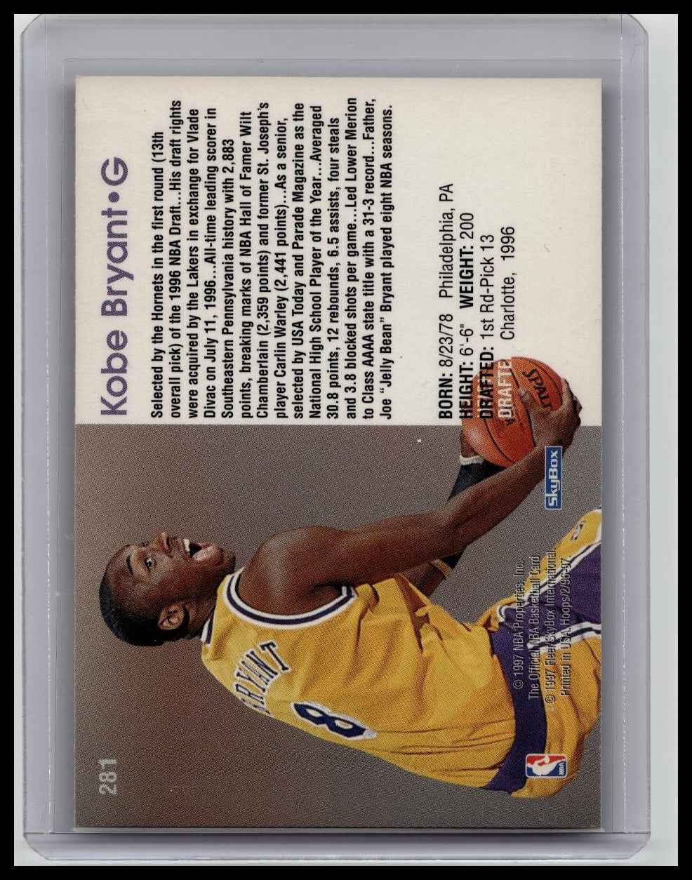 1996-97 Skybox NBA Hoops Kobe Bryant Rookie Card RC #281