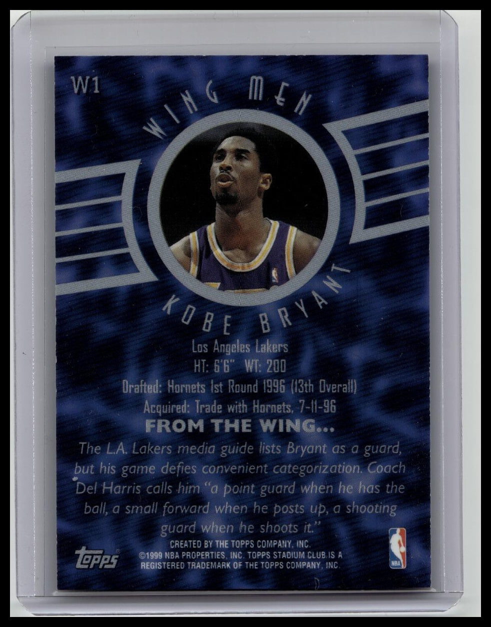Kobe Bryant 1999 Topps Stadium Club Wing Men Card Insert #W1