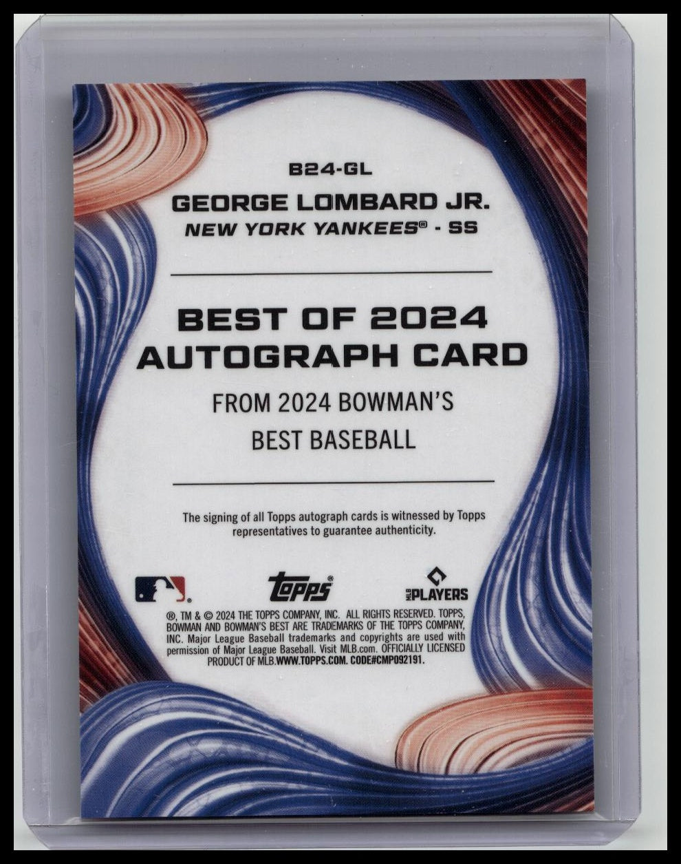 2024 Bowman's Best George Lombard Jr. Yankees Best of 2024 Auto #B24-GL Yankees