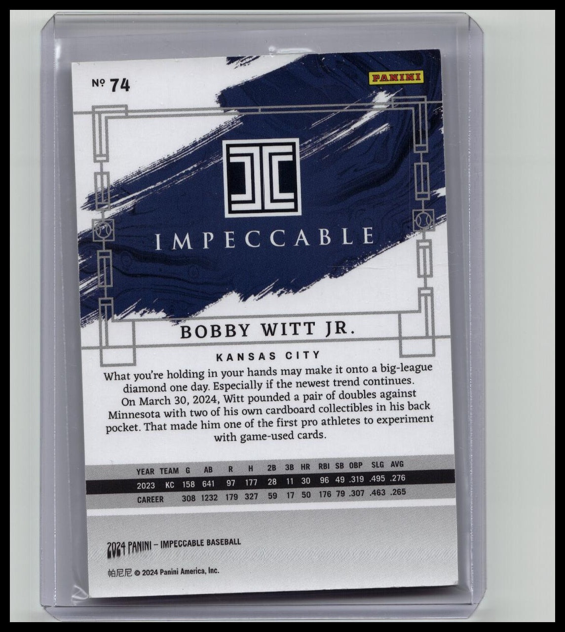 2024 Panini Impeccable Bobby Witt Jr. #74 Purple /5 Kansas City Royals