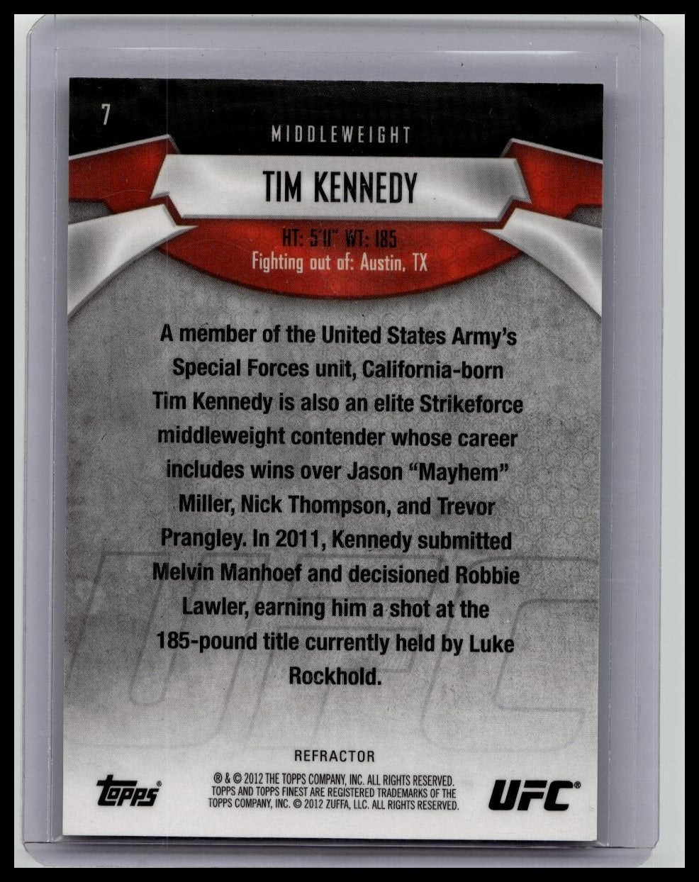 2012 Topps Finest UFC Blue X-Fractor Tim Kennedy /188