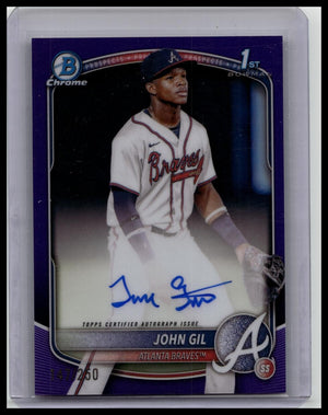 JOHN GIL 2025 BOWMAN CHROME #CPA-JG PURPLE REFRACTOR AUTO 1ST PROSPECT /250