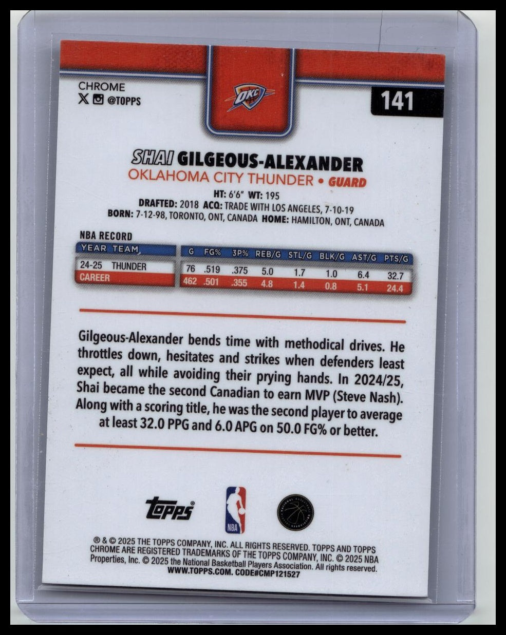 2025-26 Topps Chrome - Shai Gilgeous-Alexander #141 Refractor