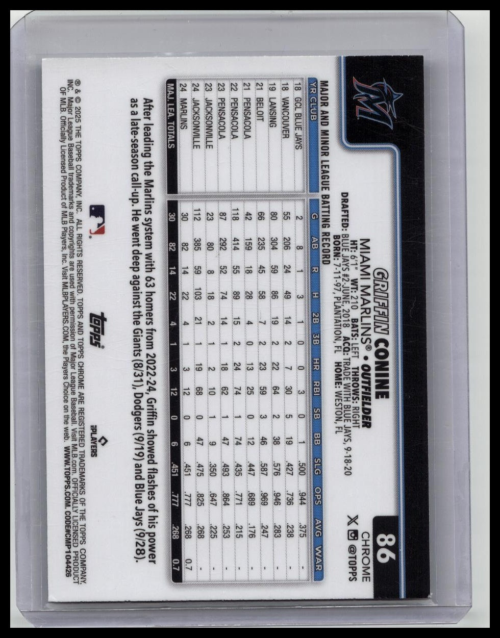 2025 Topps Chrome Logofractor #86 Griffin Conine Green /99 RC Marlins