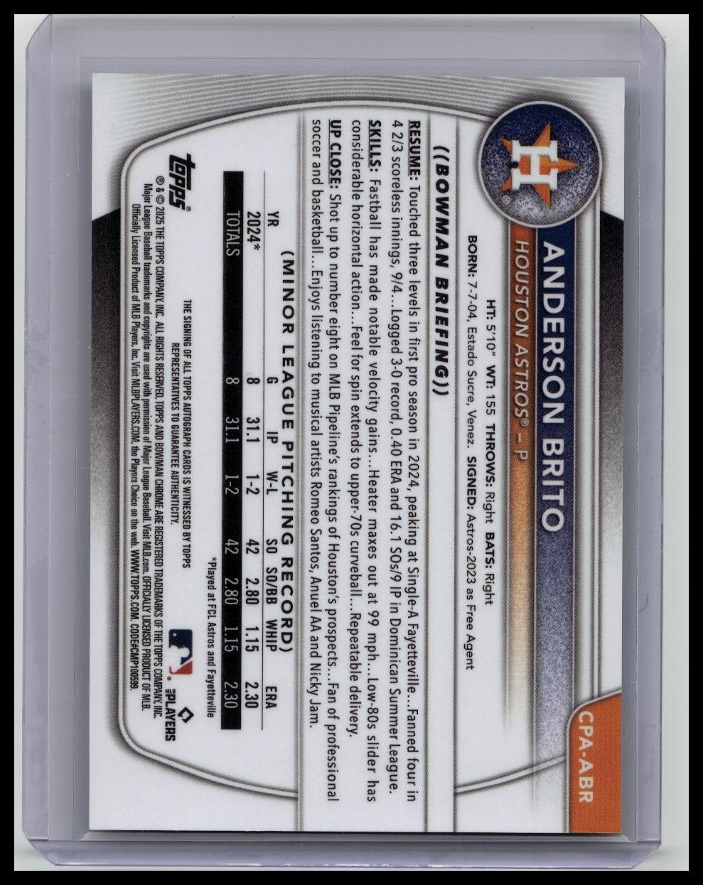 2025 Bowman Chrome - Anderson Brito - 1st Bowman - HTA Mojo Auto - 16/150