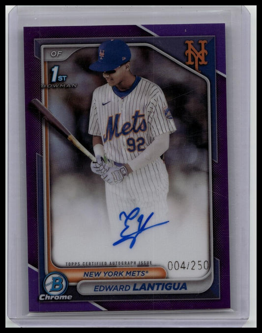 2024 Bowman Chrome Edward Lantigua Auto Purple Refractor 1st #/250 Mets
