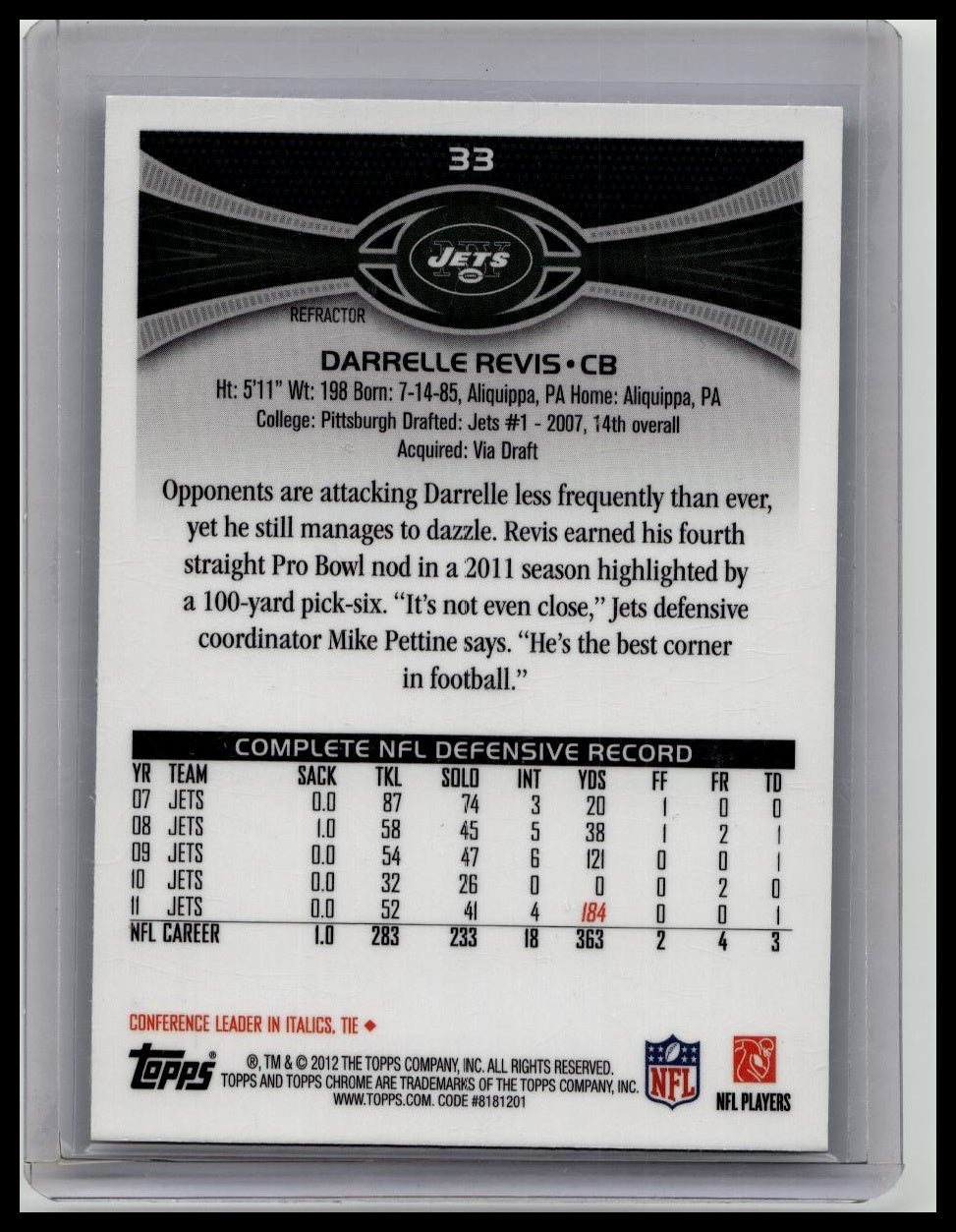 2012 Topps Chrome Xfractor Darrelle Revis