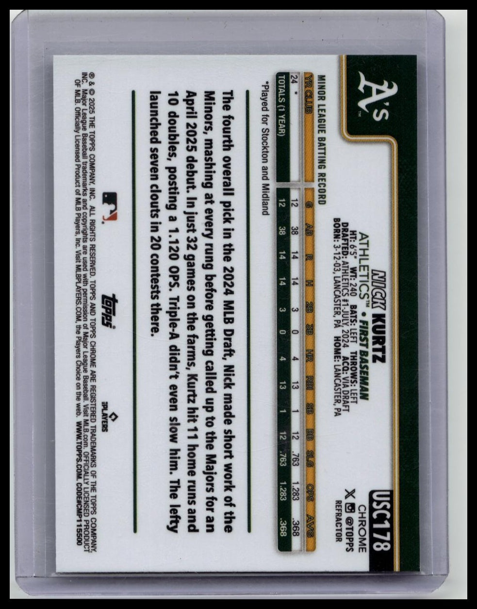 2025 Topps Chrome Update Nick Kurtz Rookie Refractor