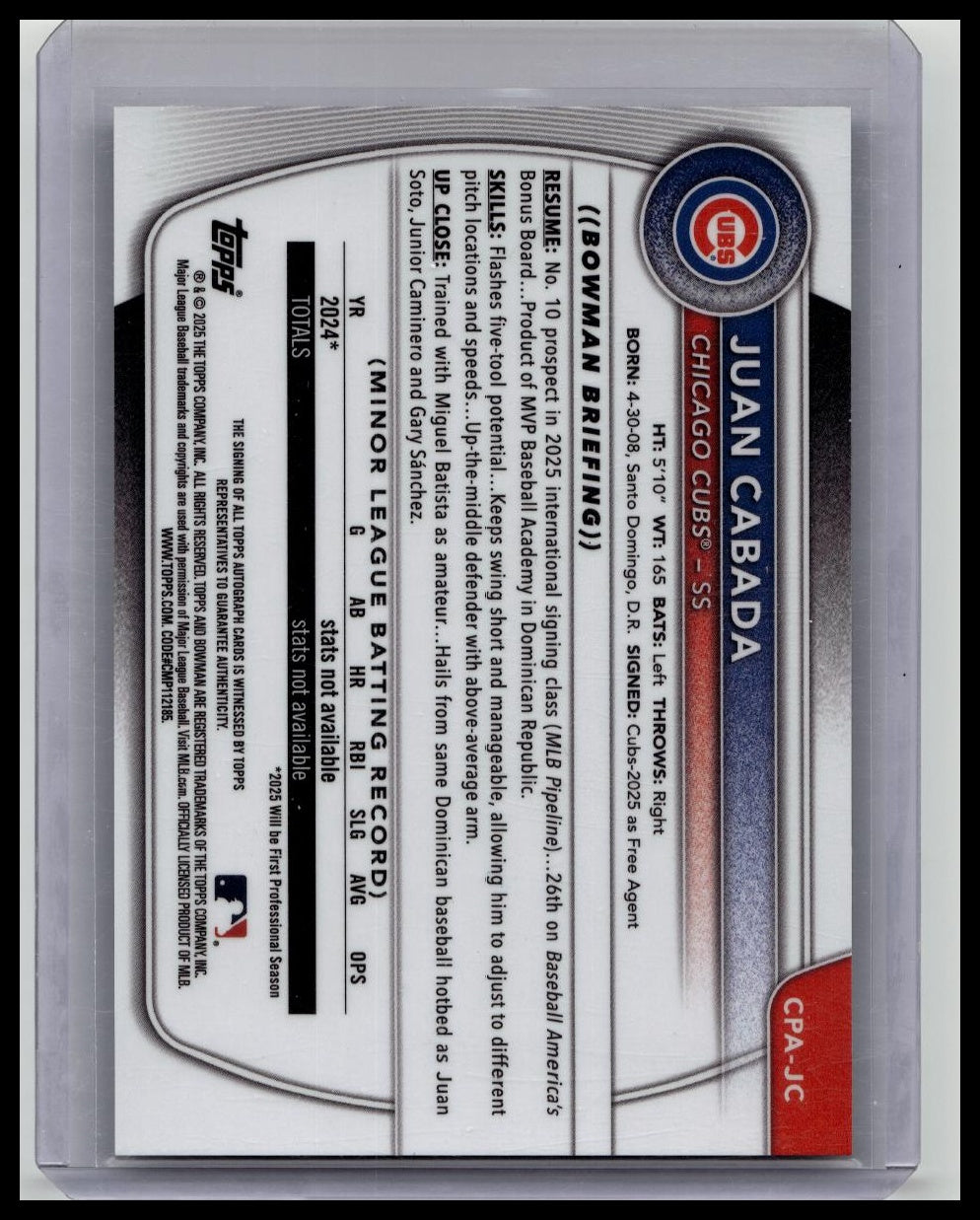 2025 Bowman Juan Cabada 1st Auto #CPA-JC Base CUBS