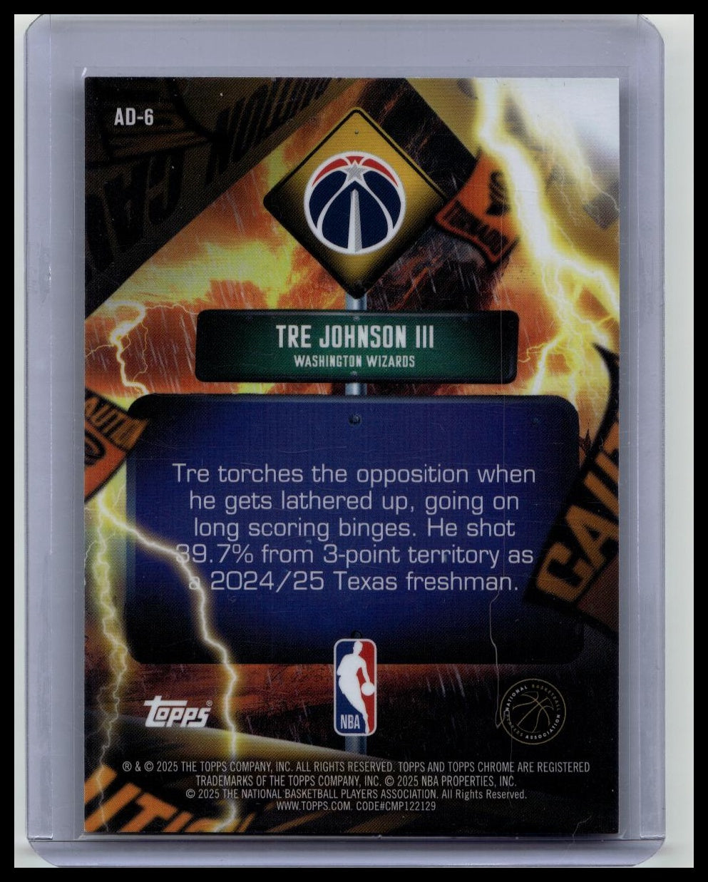 2025-26 Topps Chrome Tre Johnson III #AD-6 Rookie Advisory Case Hit SSP Wizards
