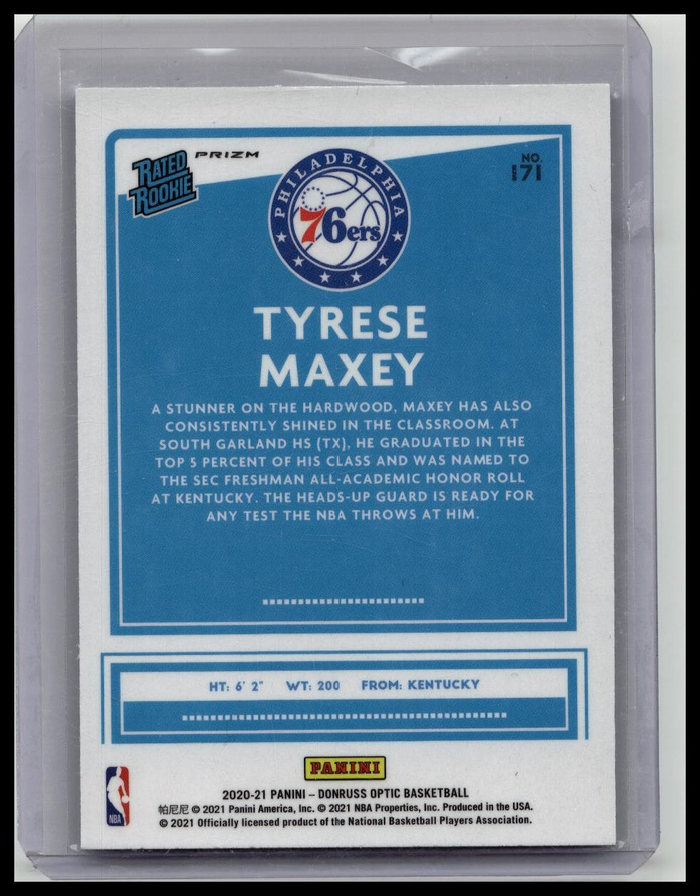 Tyrese Maxey 2020-21 Panini Donruss Optic Purple Shock Rated Rookie