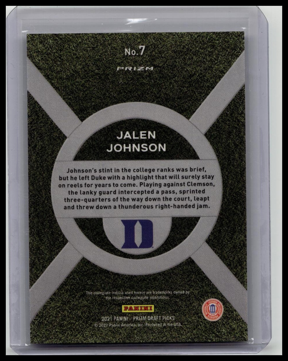2021-22 Panini Prizm Draft Picks On Campus Jalen Johnson #7 Rookie (RC)