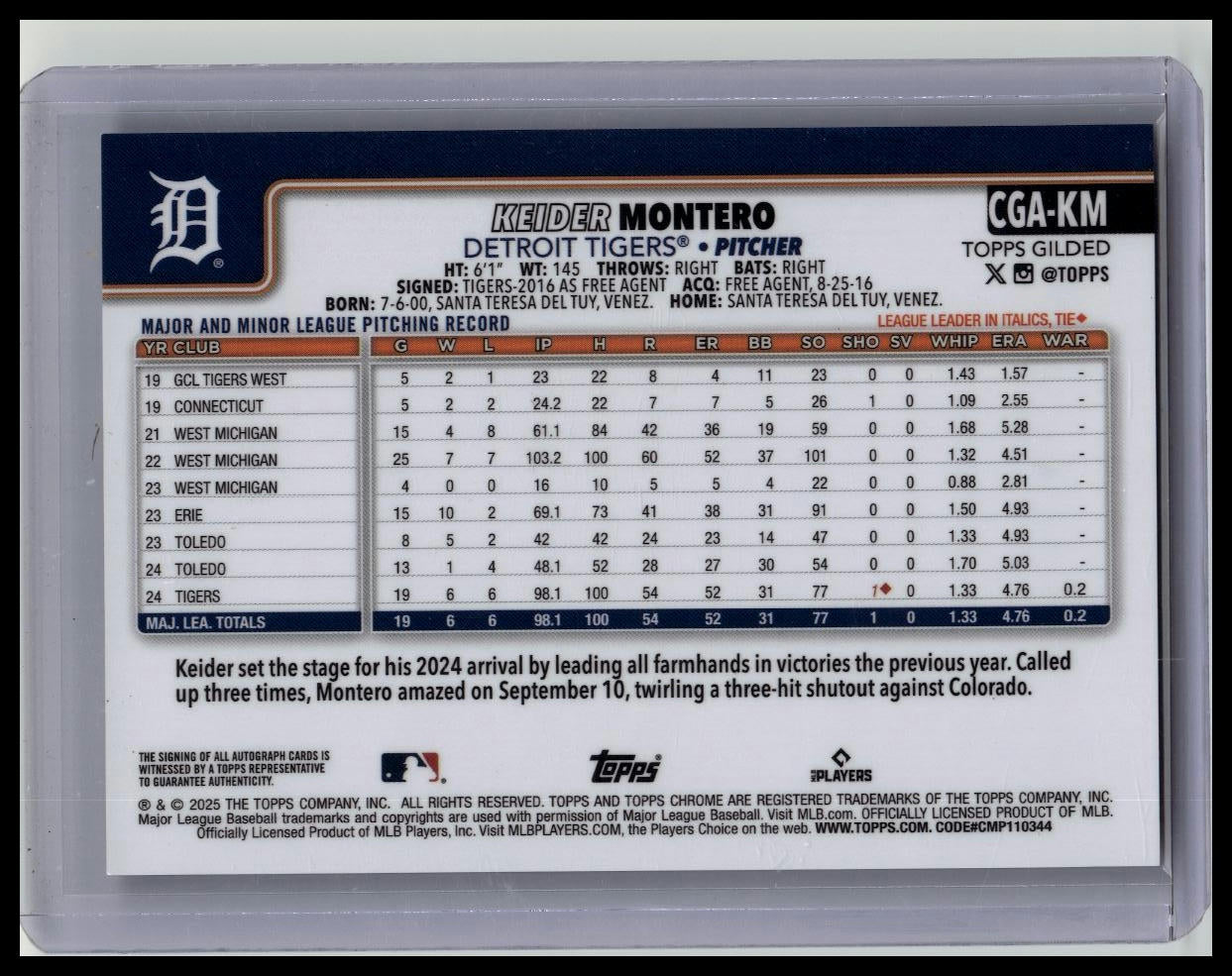KEIDER MONTERO 2025 TOPPS GILDED CHROME GOLD COLL ROOKIE REFRACTOR AUTO RC /99