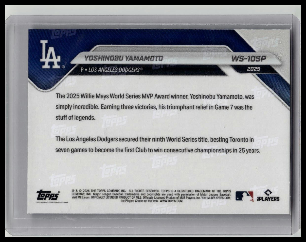 2025 Topps Now World Series Champions Yoshinobu Yamamoto SP #WS-10SP Dodgers