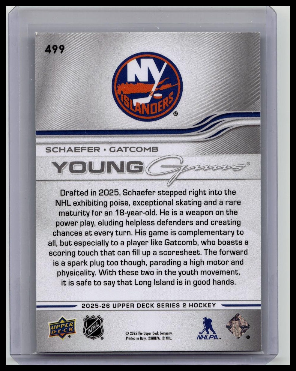 2025-26 UPPER DECK SERIES 2 Matthew Schaefer/Gatcomb YOUNG GUNS TEAMMATES #499