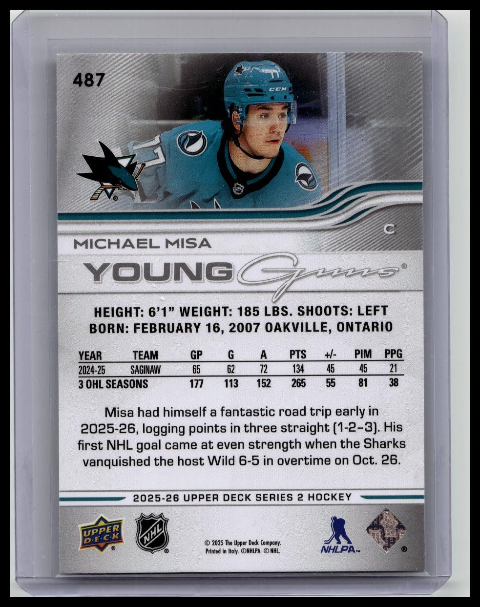 2025-26 UPPER DECK SERIES 2 YOUNG GUNS MICHAEL MISA