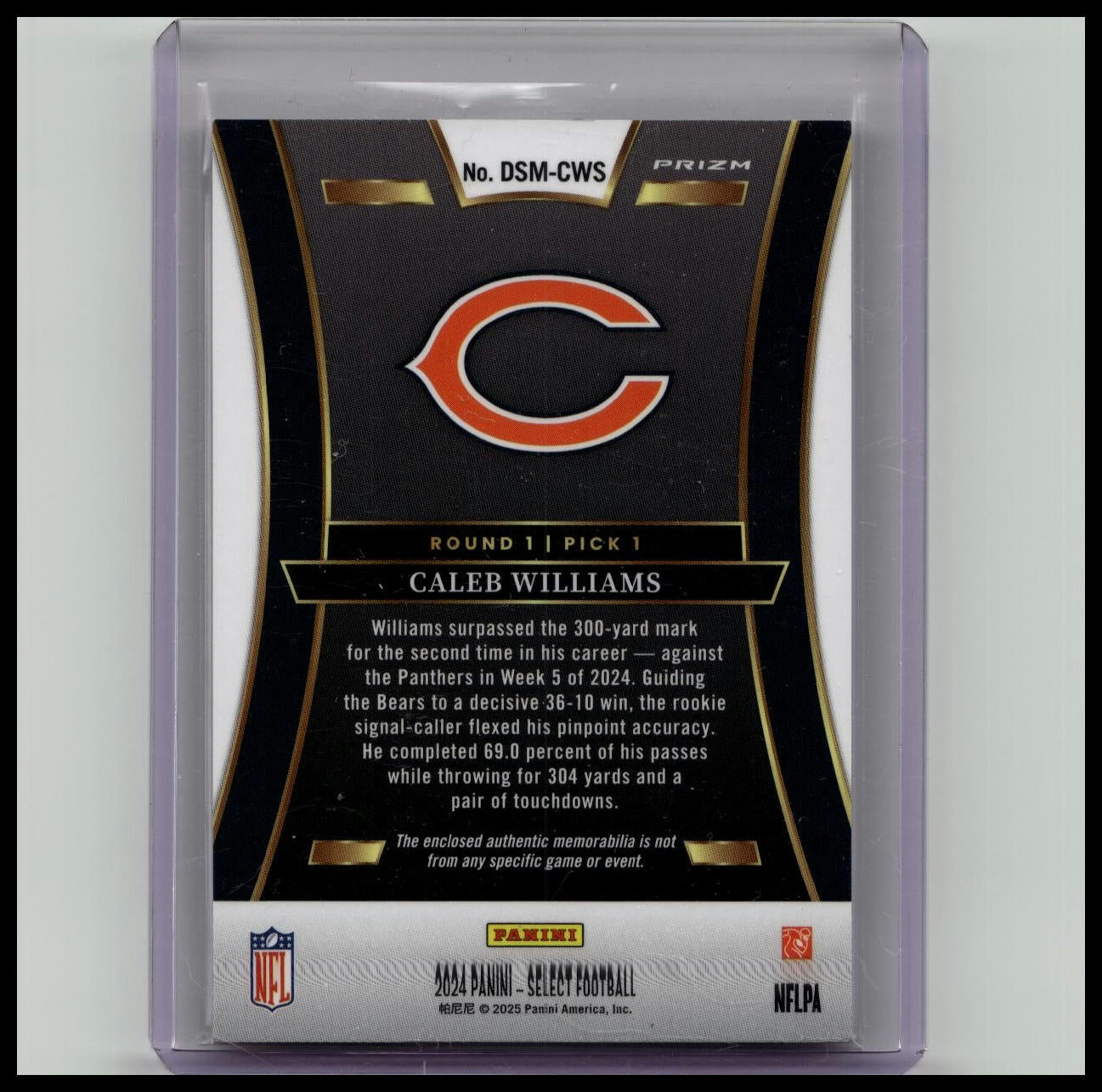 2024 Panini Select Football Draft Selections Patch RC Caleb Williams Red/Black