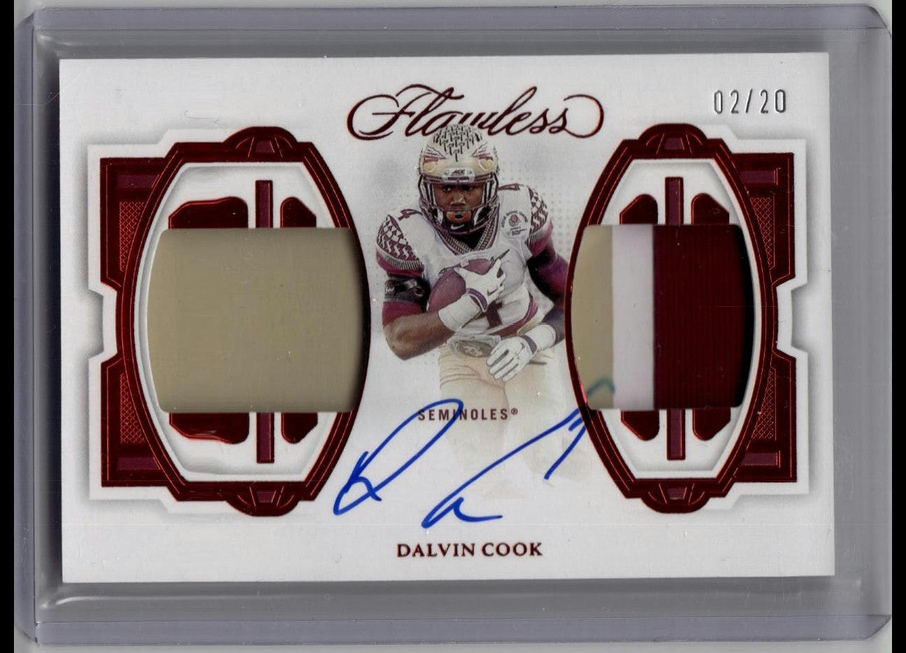 DALVIN COOK 2023 FLAWLESS COLLEGIATE DUAL GAME USED PATCH AUTO SP /20 FLORIDA ST
