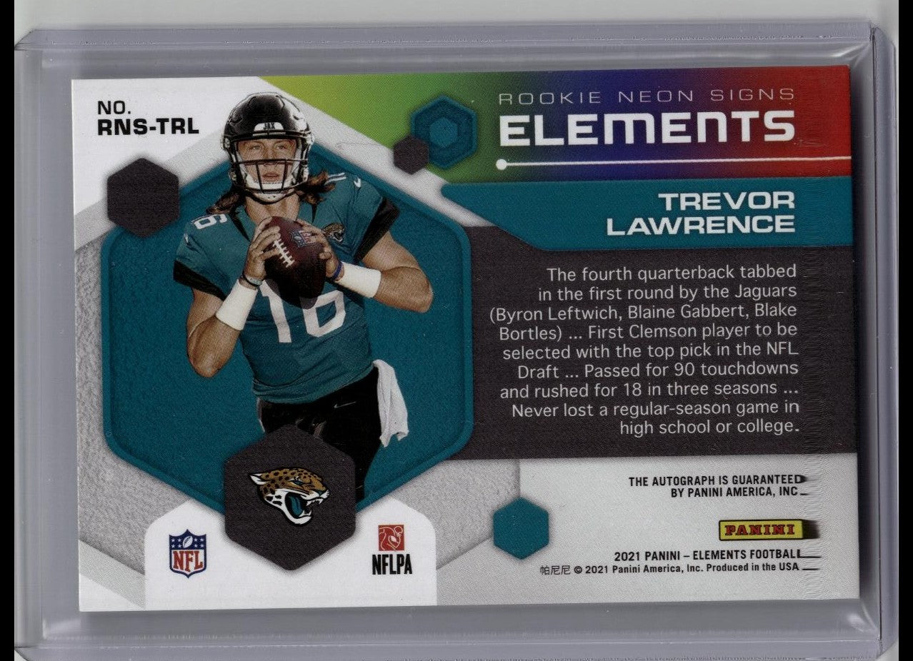 TREVOR LAWRENCE 2021 ELEMENTS ROOKIE NEON SIGNS BLUE JAGUARS RC AUTO /25