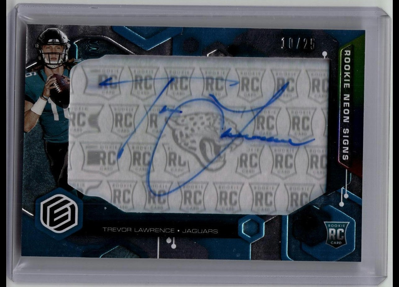 TREVOR LAWRENCE 2021 ELEMENTS ROOKIE NEON SIGNS BLUE JAGUARS RC AUTO /25