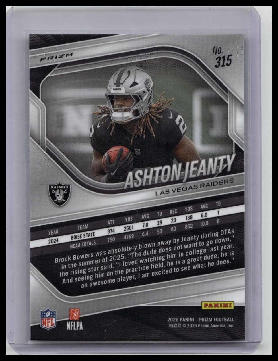 2025 Panini Prizm - Rookies Ashton Jeanty #315 White Disco Prizm (RC)