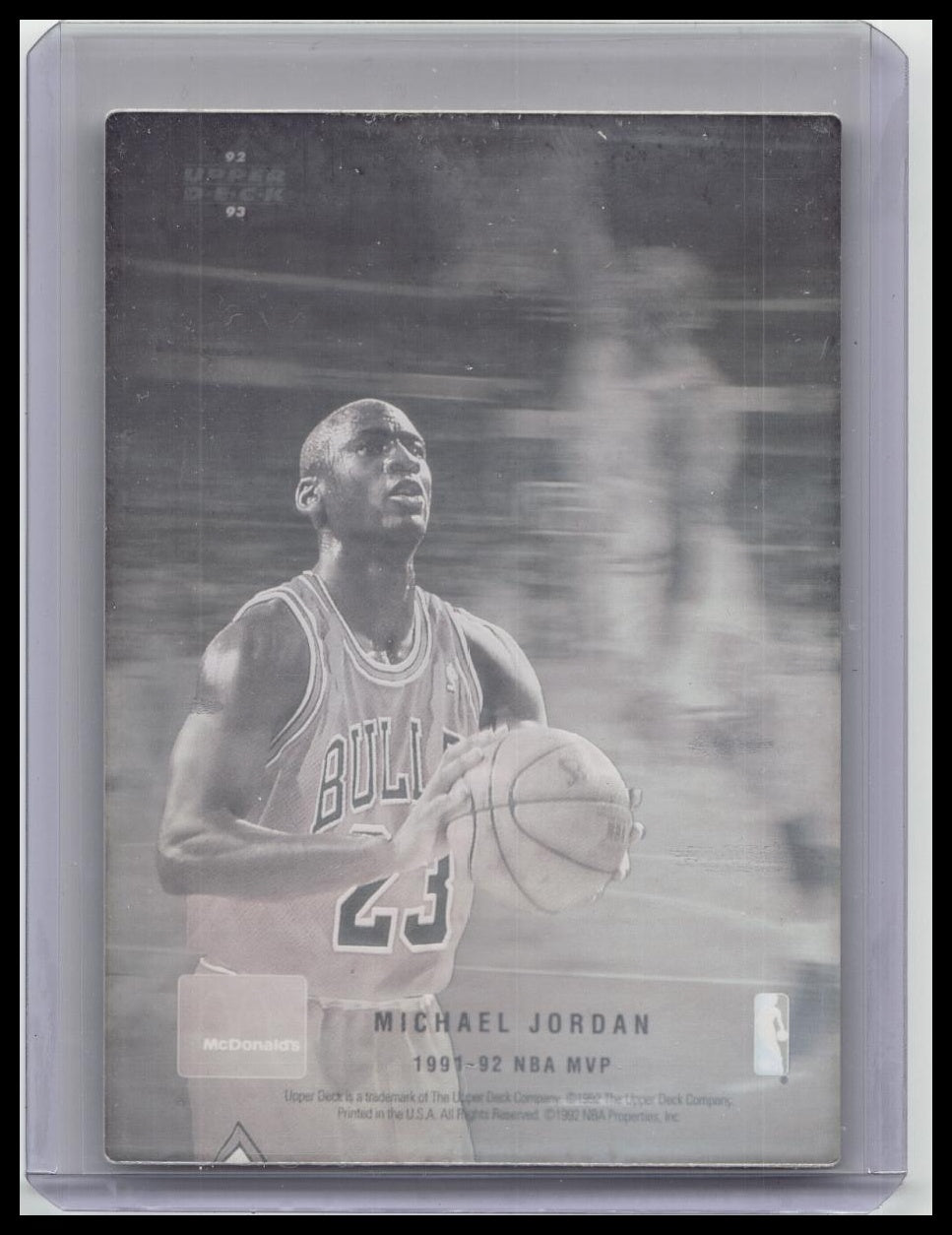 MICHAEL JORDAN 1991-1992 Upper Deck MCDONALD'S NBA MVP Hologram Card Bulls