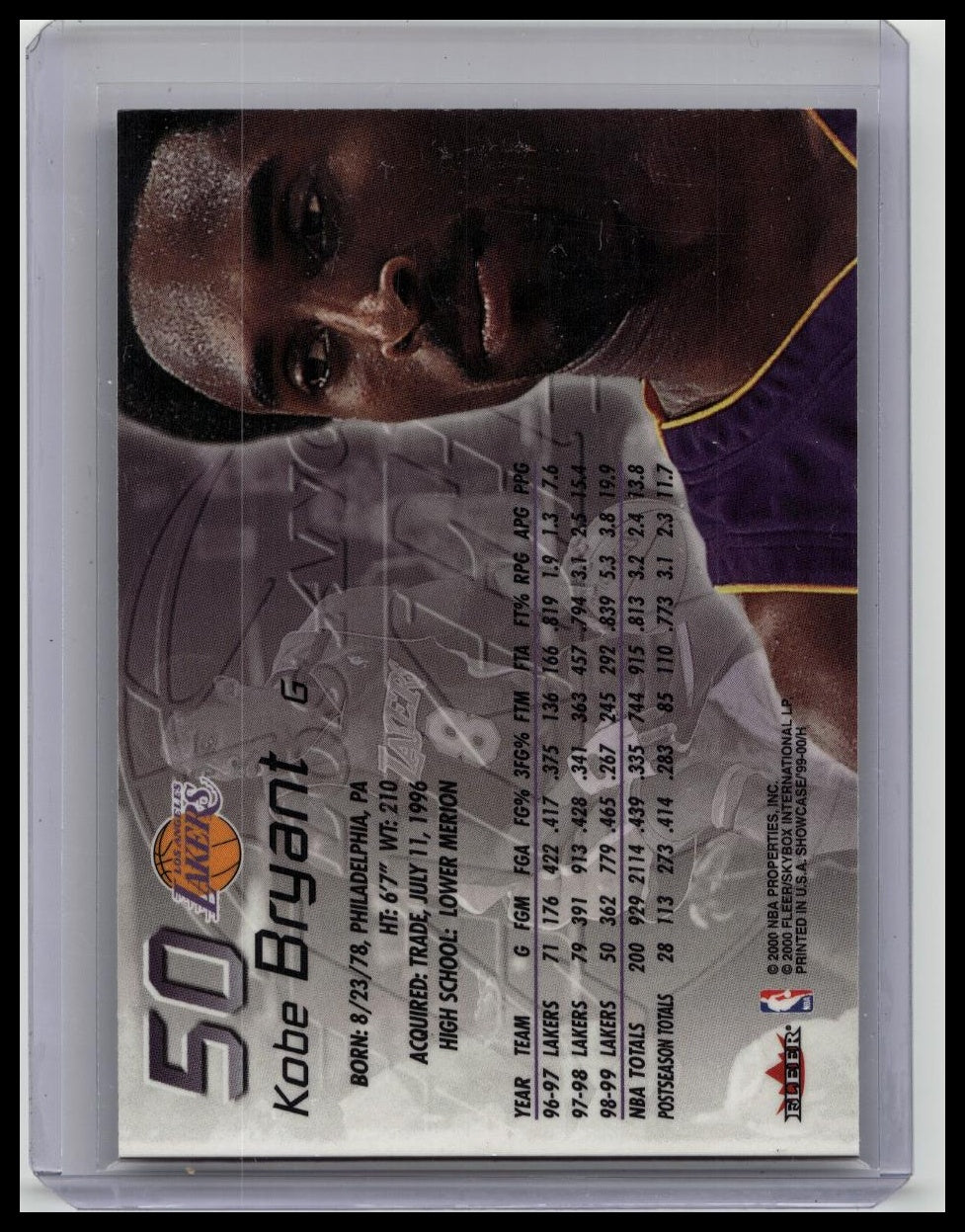 1999-00 Fleer Flair Showcase Basketball Kobe Bryant #50 Los Angeles Lakers HOF