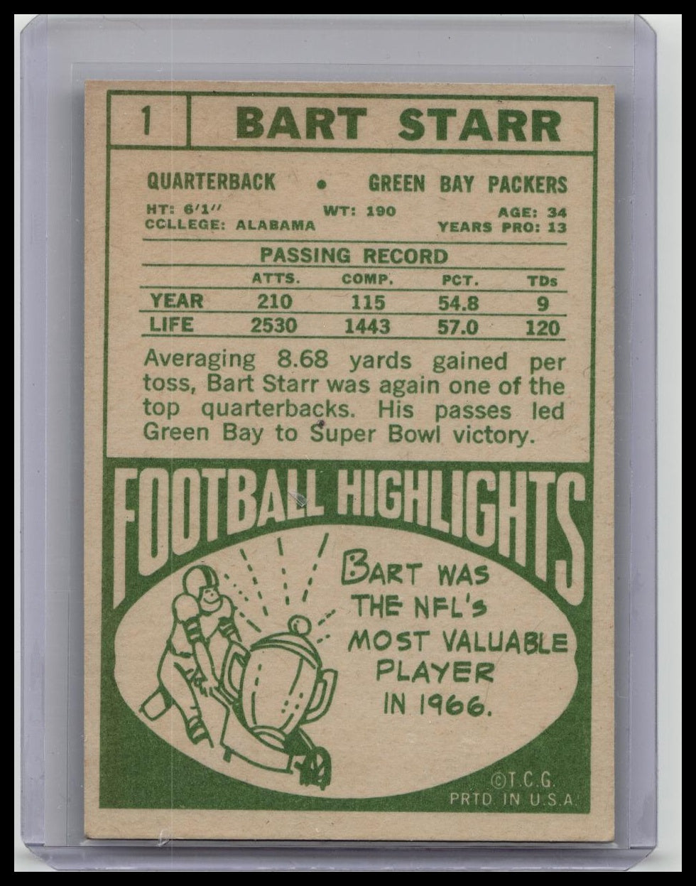 1968 Topps #1 Bart Starr Green Bay Packers