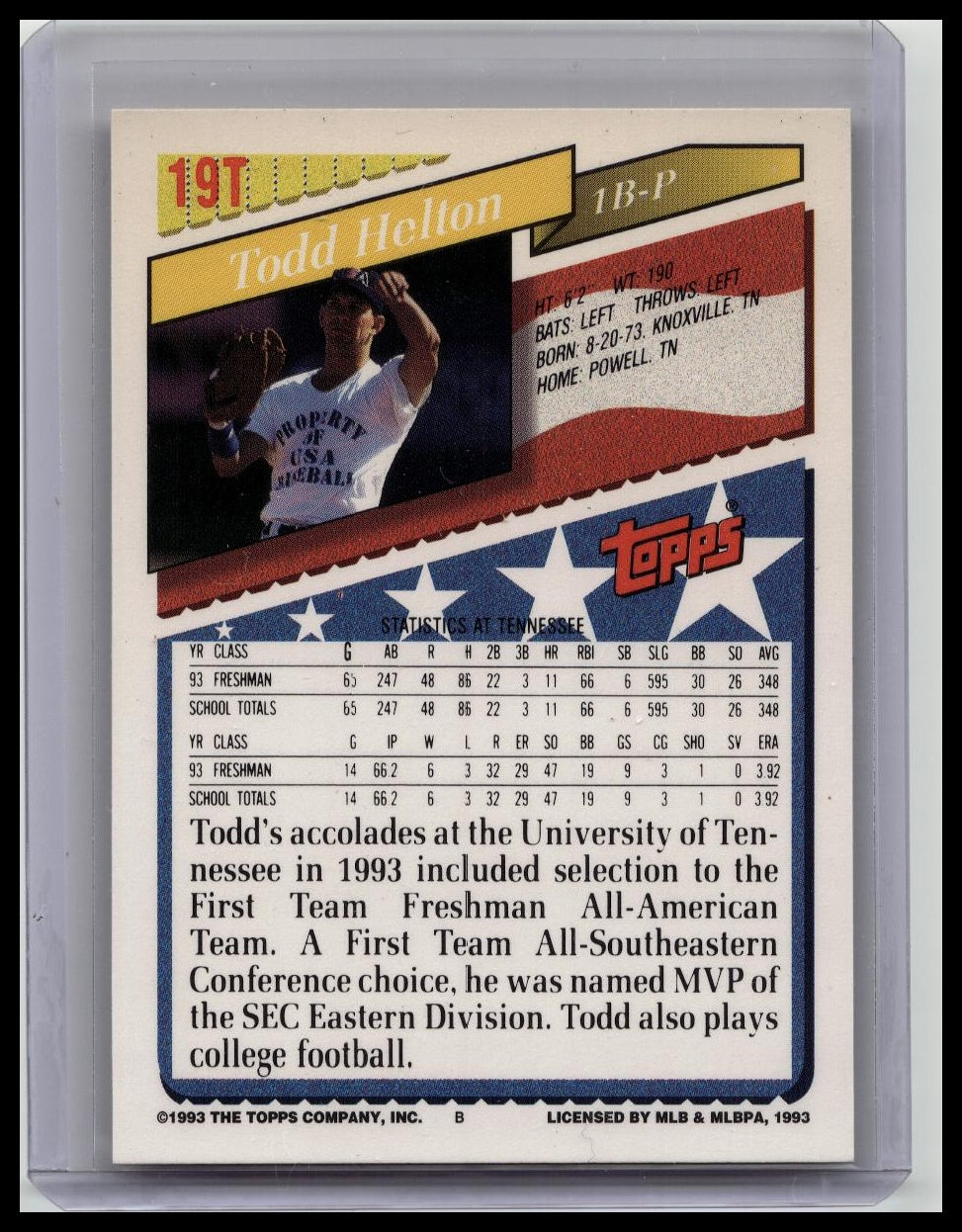 1993 Topps Traded #19T Todd Helton Rookie RC Team USA - Rockies