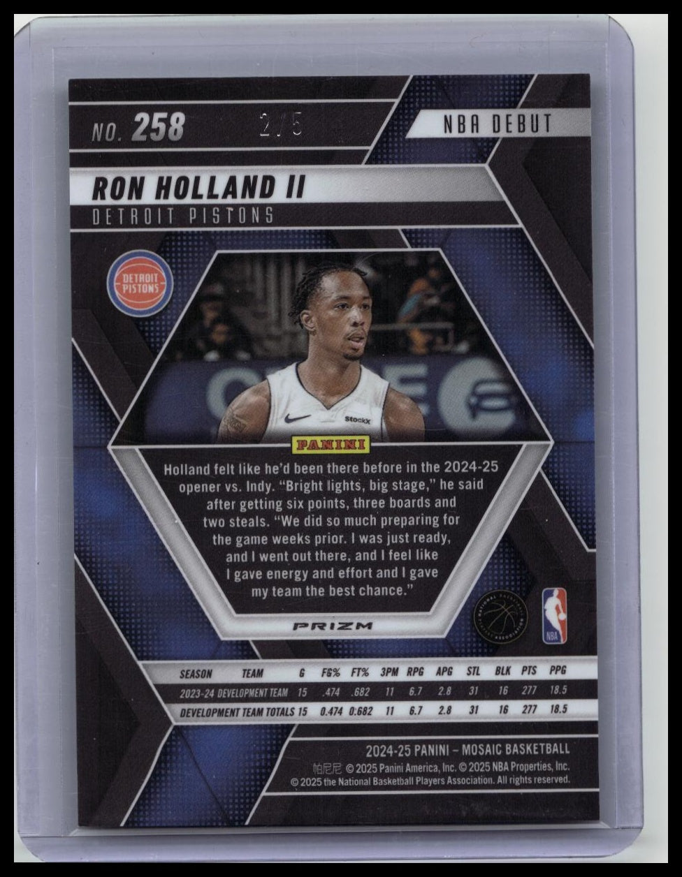 Ron Holland II 2024-25 Panini Mosaic 2-5 Green Fast Break Debut Rookie RC #258