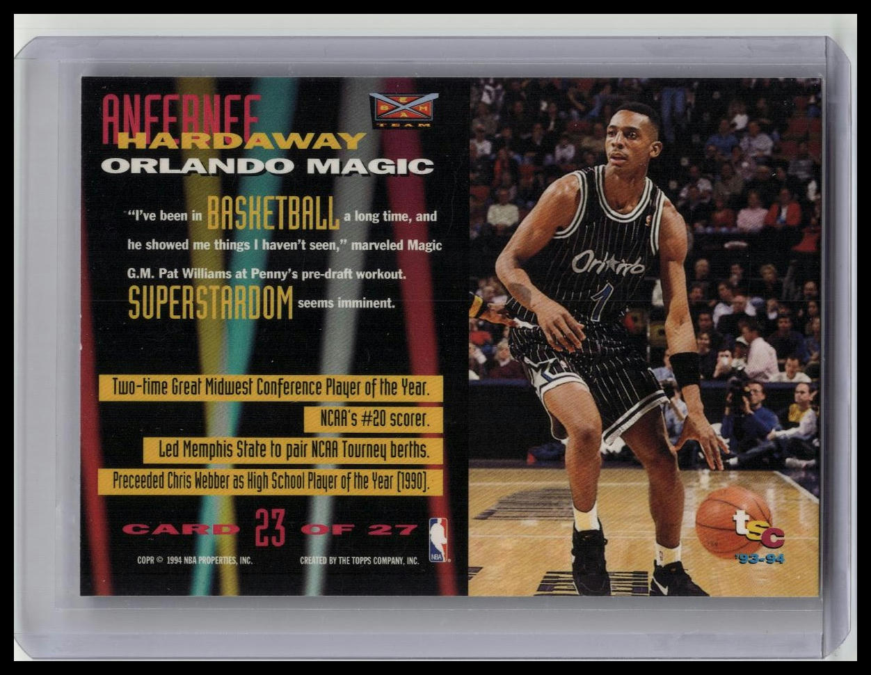 1993-94 Topps Stadium Club - Beam Team Anfernee Hardaway #23 (RC) Rookie Magic