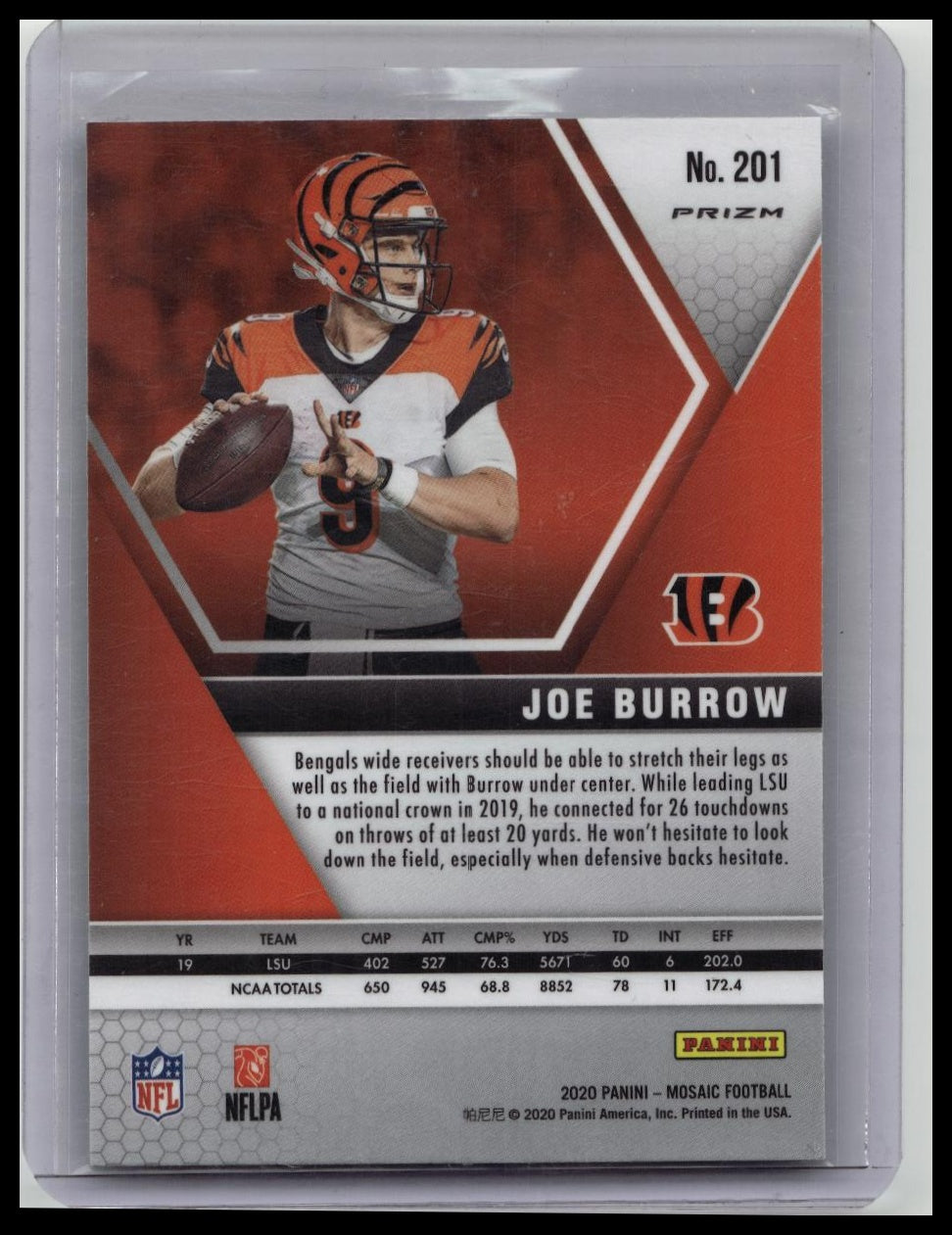 2020 Panini Mosaic Football #201 Joe Burrow Green Mosaic Rookie Bengals