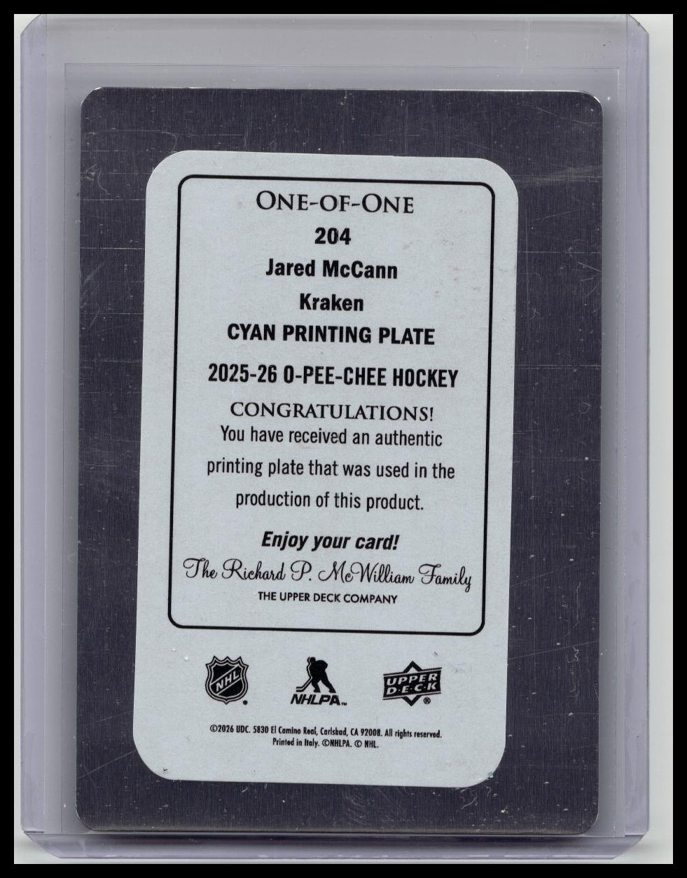 2025-26 O-Pee-Chee JARED McCANN Printing Plate 1/1