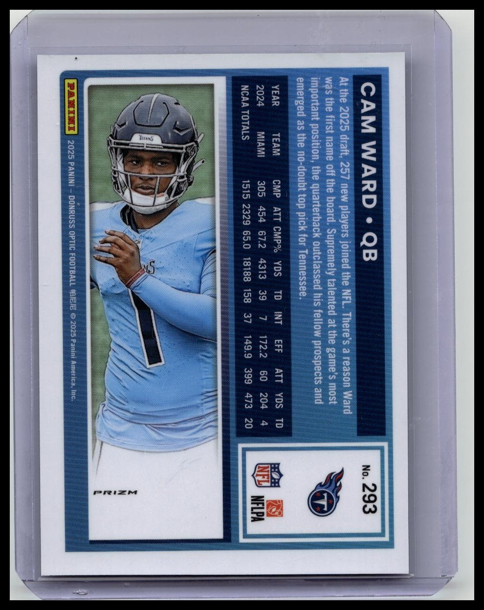 Cam Ward 2025 Donruss Optic Blue Hyper #293 RC