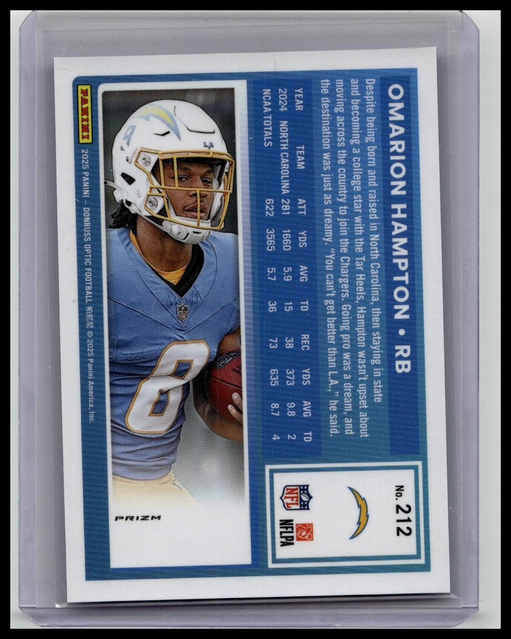 2025 Panini Donruss Optic - Rated Rookie Omarion Hampton Blue Glitter Prizm (RC)