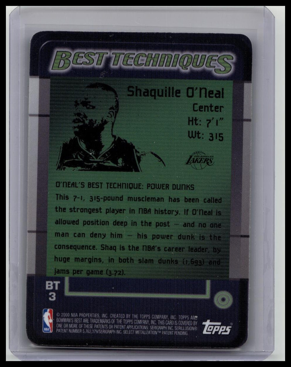 SHAQ - SHAQUILLE O'NEAL 1999-00 Bowman's Best Techniques #BT3 Lakers