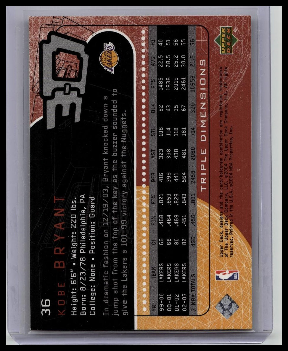 2003-04 Upper Deck Triple Dimensions - Kobe Bryant #36 3D