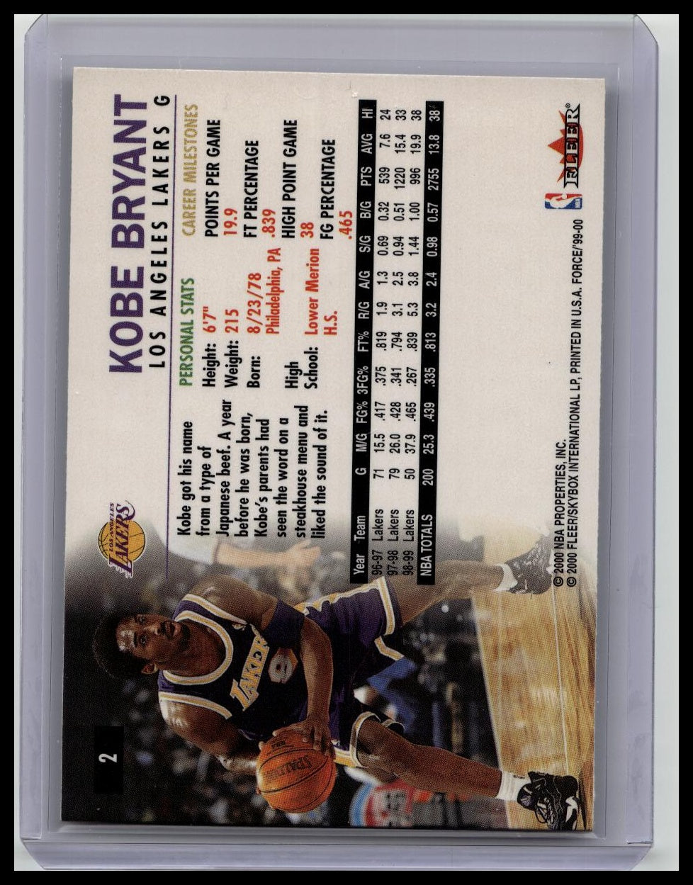 1999-00 Fleer Force Kobe Bryant #2 Lakers