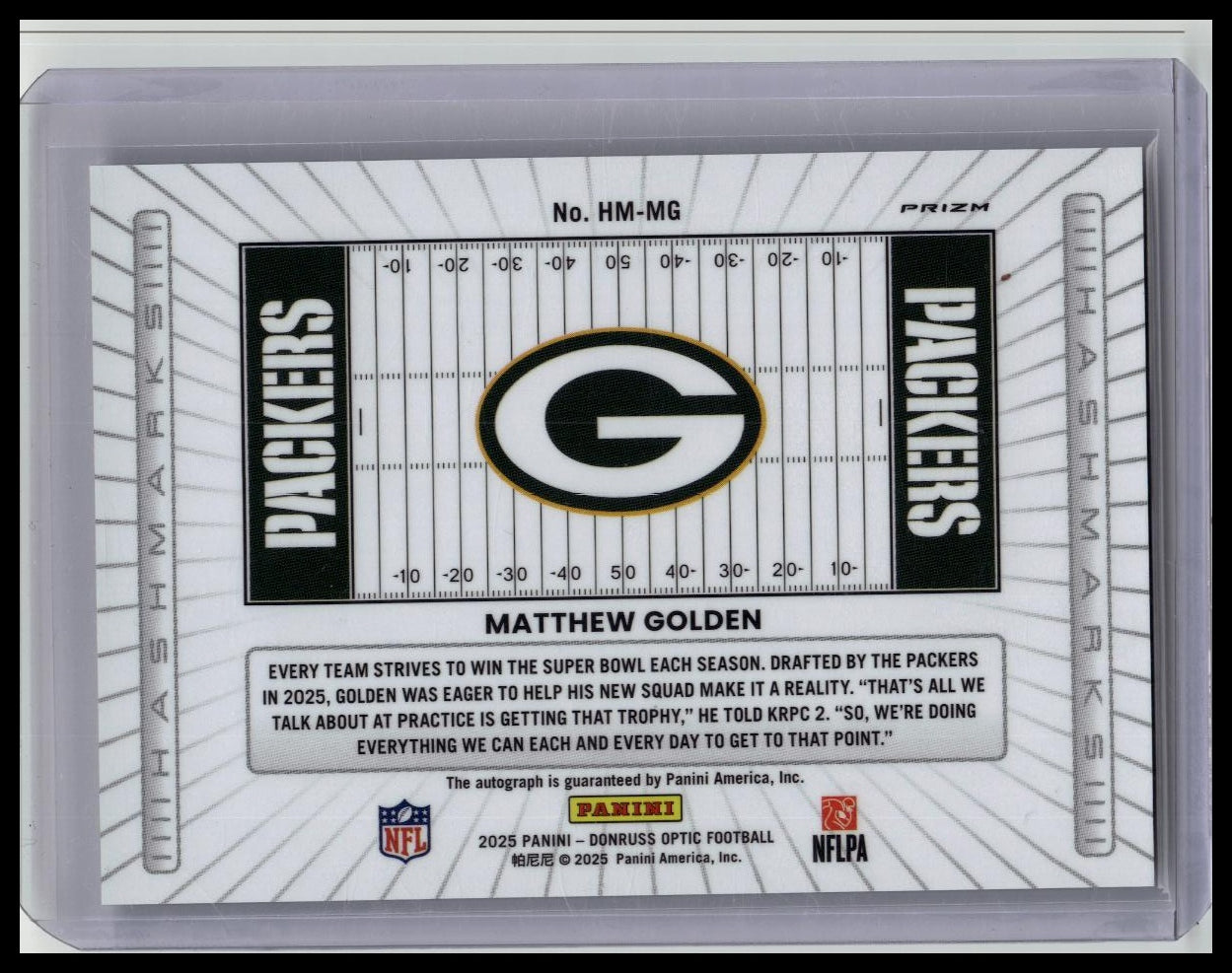 2025 Donruss Optic Football Matthew Golden Rookie Auto Hashmarks