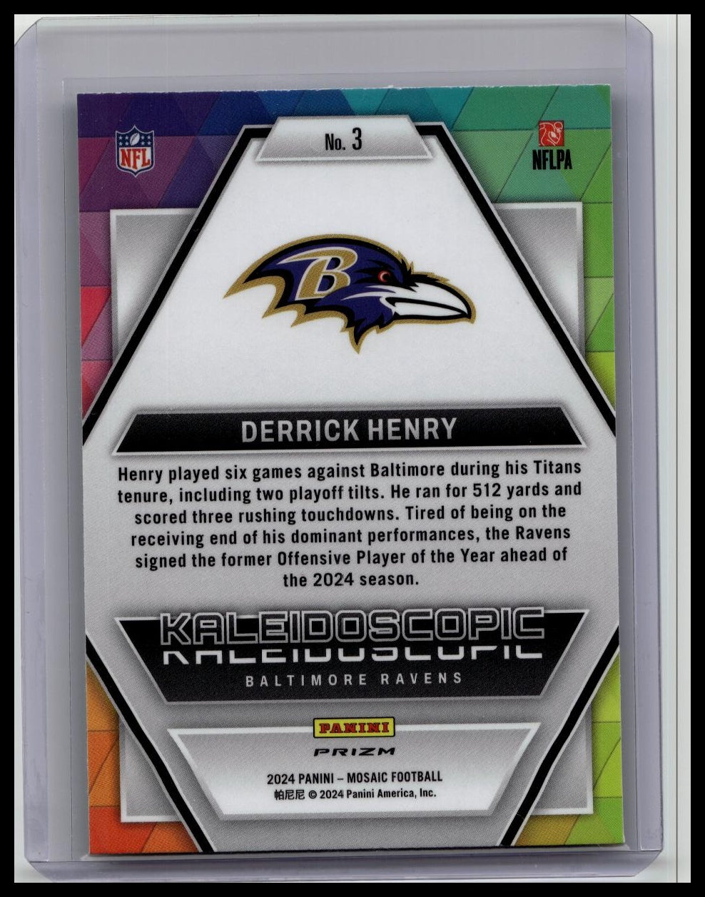 Derrick Henry 2024 Mosaic Prizm Kaleidoscopic Case Hit #3 SSP Ravens