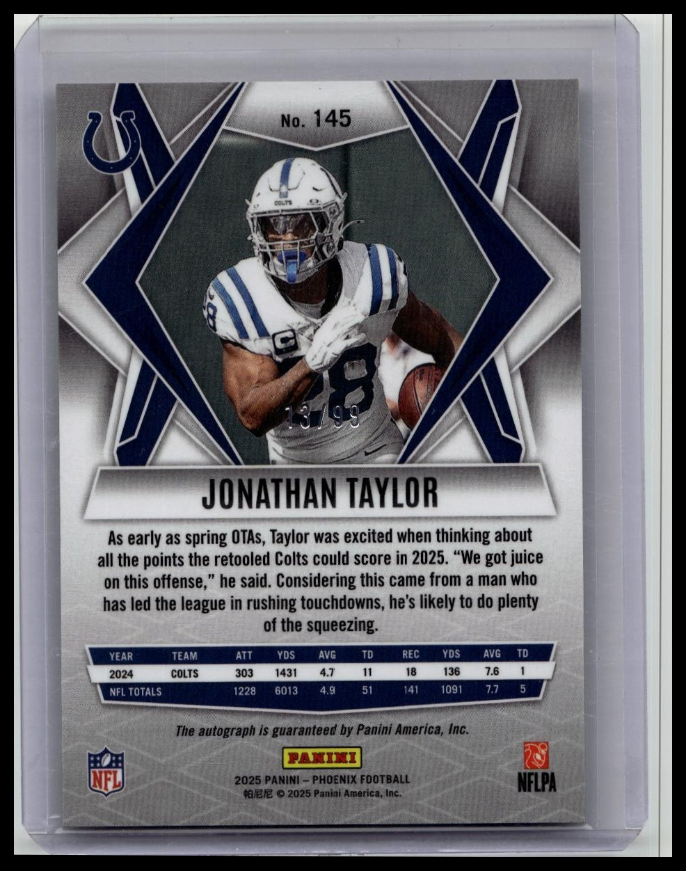 JONATHAN TAYLOR 2025 Panini Mosaic Silver Pyramid Auto Autograph /99 Colts